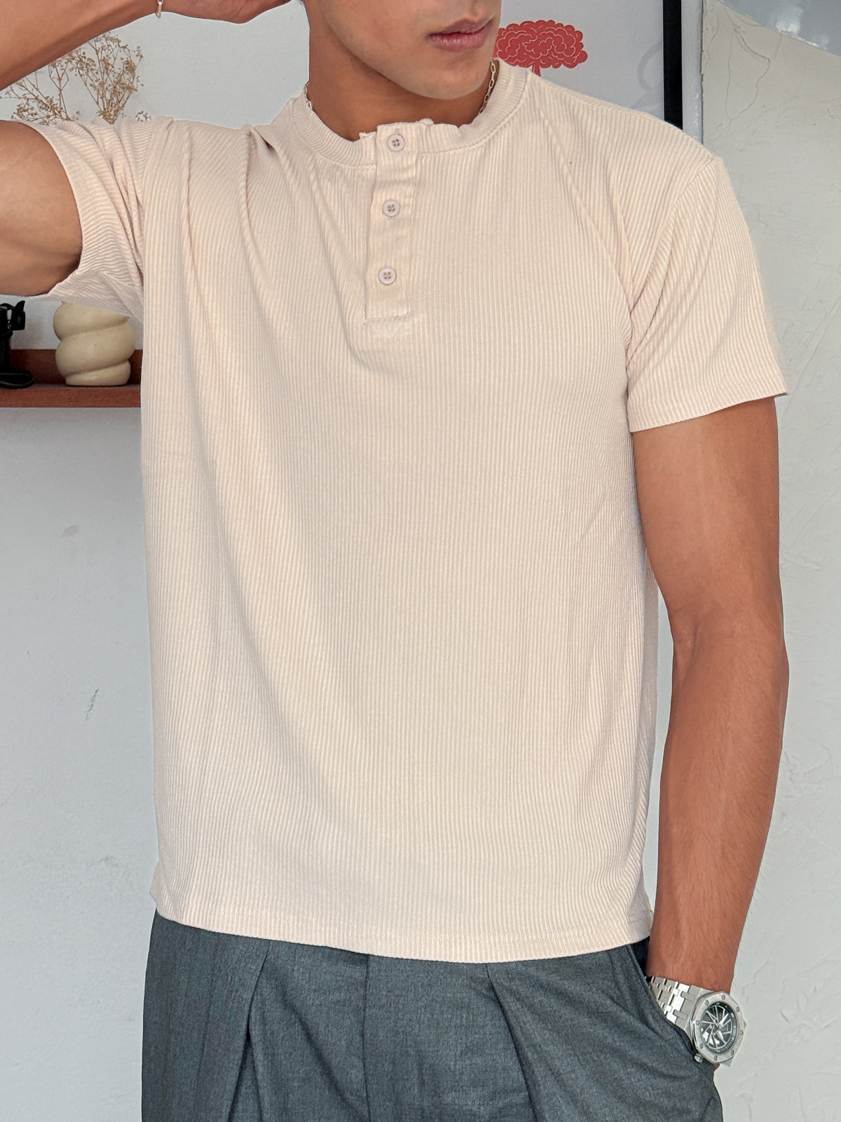 The Half Henley Tee Beige