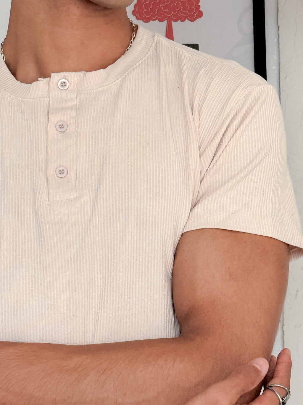 The Half Henley Tee Beige