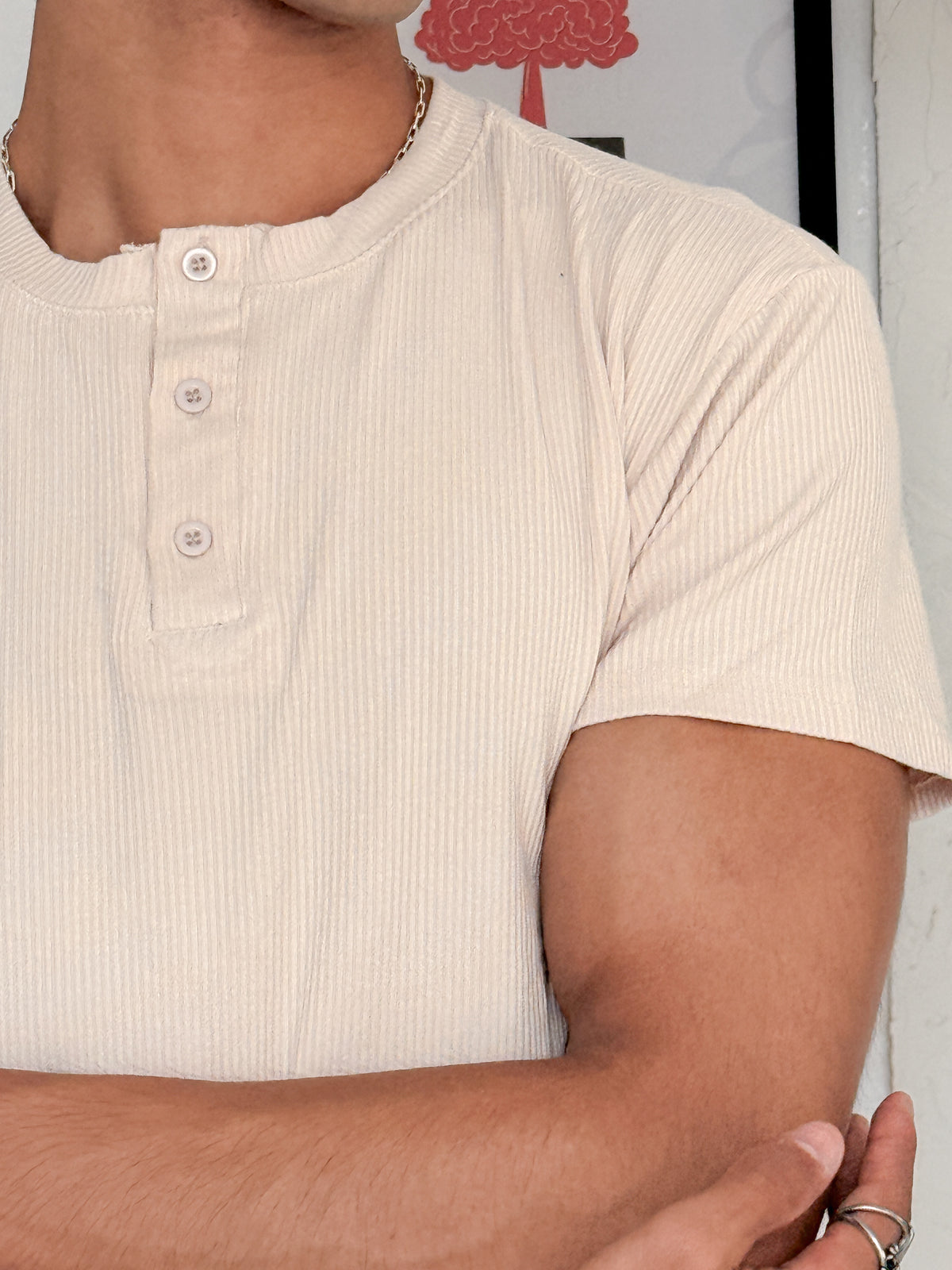The Half Henley Tee Beige